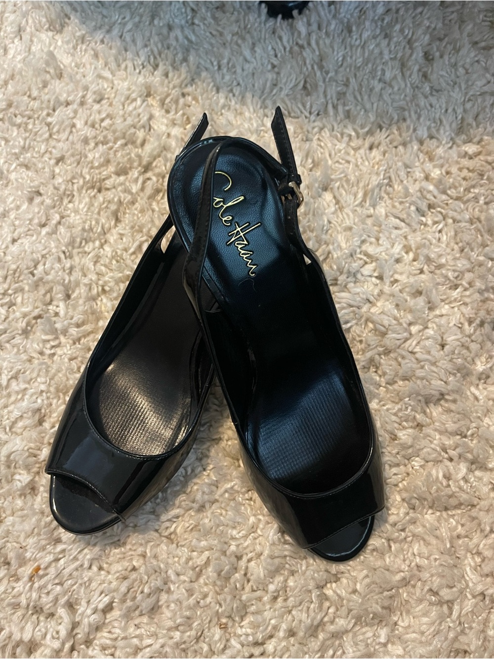 Cole Haan Nike Air Black Patent Peep-Toe Slingback Heels Size 9C